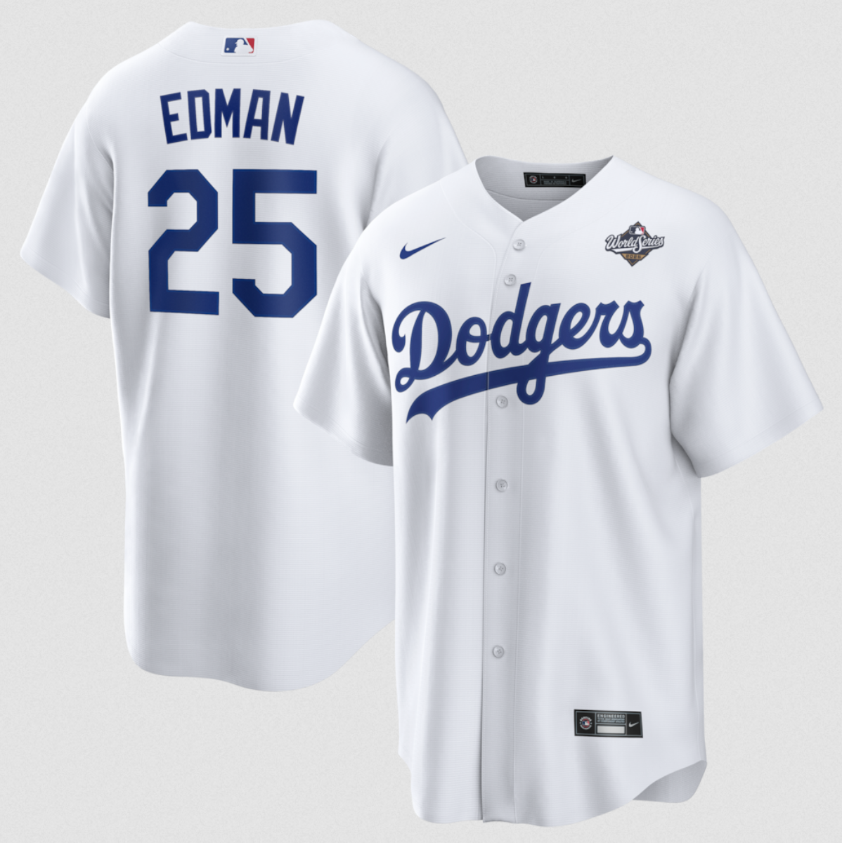 Men's Los Angeles Dodgers #25 Tommy Edman White 2025 World Series Home Cool Base Stitched Baseball Jersey Men's Los Angeles Dodgers #25 Tommy Edman White 2025 World Series Home Cool Base Stitched Baseball Jersey