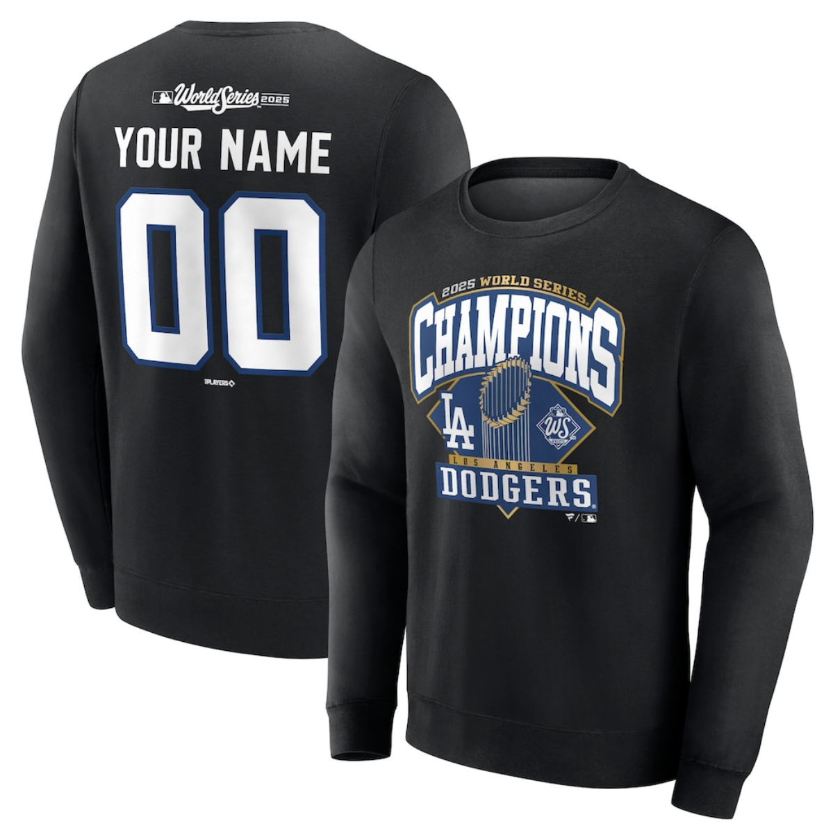 Men's Los Angeles Dodgers Black 2025 World Series Champions Custom Name & Number Fleece Sweatshirt Men's Los Angeles Dodgers Black 2025 World Series Champions Custom Name & Number Fleece Sweatshirt