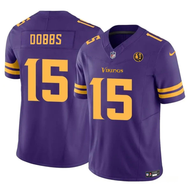 Men's Minnesota Vikings #15 Josh Dobbs Purple 2023 F.U.S.E. With John Madden Patch Color Rush Limited Stitched Football Jersey Men's Minnesota Vikings #15 Josh Dobbs Purple 2023 F.U.S.E. With John Madden Patch Color Rush Limited Stitched Football Jersey