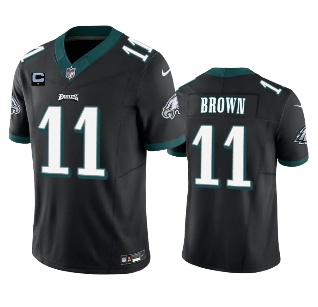 Men's Philadelphia Eagles #11 A. J. Brown Black 2023 F.U.S.E. With 4-Star C Patch Vapor Untouchable Limited Stitched Football Jersey Men's Philadelphia Eagles #11 A. J. Brown Black 2023 F.U.S.E. With 4-Star C Patch Vapor Untouchable Limited Stitched Football Jersey
