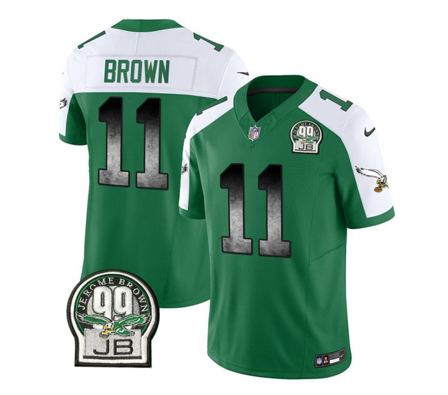 Men's Philadelphia Eagles #11 A. J. Brown Green/White 2023 F.U.S.E. Throwback Vapor Untouchable Limited Stitched Football Jersey Men's Philadelphia Eagles #11 A. J. Brown Green/White 2023 F.U.S.E. Throwback Vapor Untouchable Limited Stitched Football Jersey