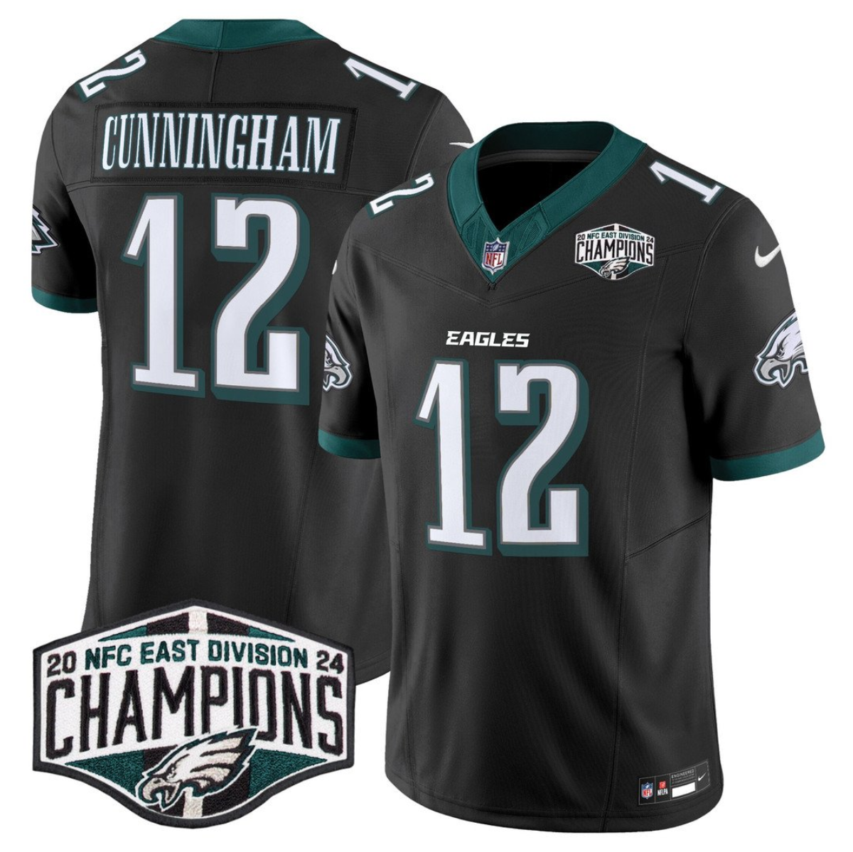 Men's Philadelphia Eagles #12 Randall Cunningham Black 2024 New NFC East Champions F.U.S.E. Vapor Untouchable Limited Stitched Football Jersey Men's Philadelphia Eagles #12 Randall Cunningham Black 2024 New NFC East Champions F.U.S.E. Vapor Untouchable Limited Stitched Football Jersey