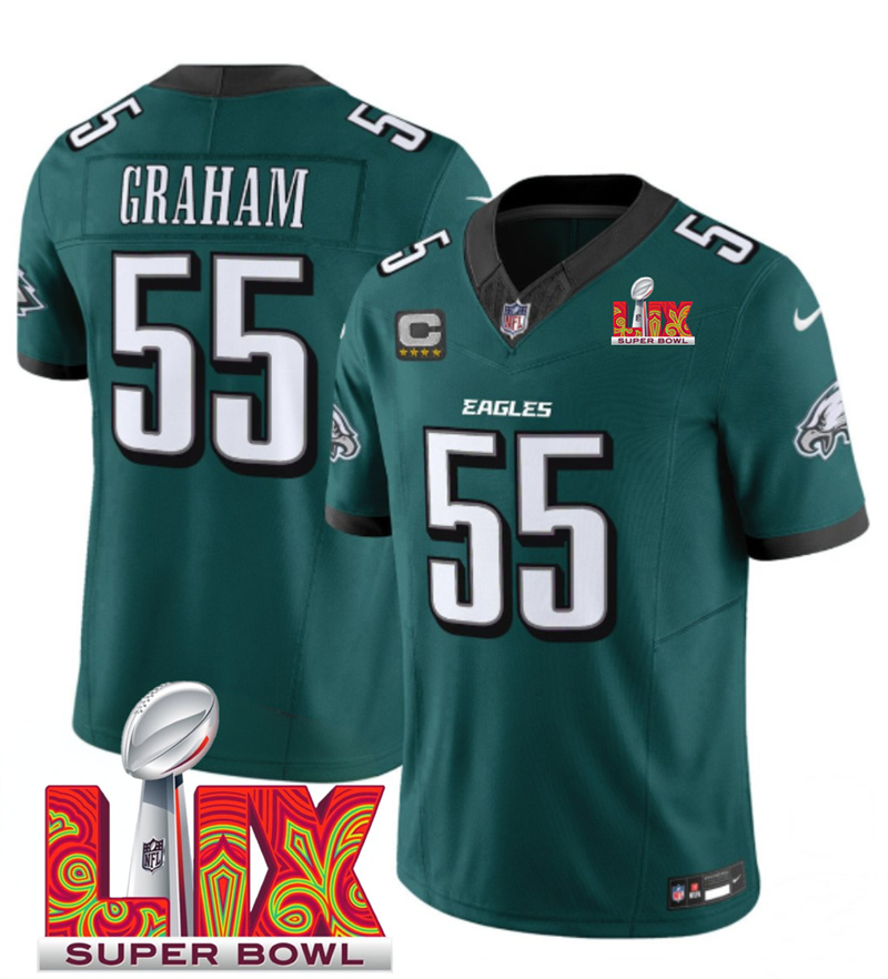 Men's Philadelphia Eagles #55 Brandon Graham Green F.U.S.E. 24/25 Super Bowl LIX Vapor Untouchable Limited Stitched Football Jersey Men's Philadelphia Eagles #55 Brandon Graham Green F.U.S.E. 24/25 Super Bowl LIX Vapor Untouchable Limited Stitched Football Jersey