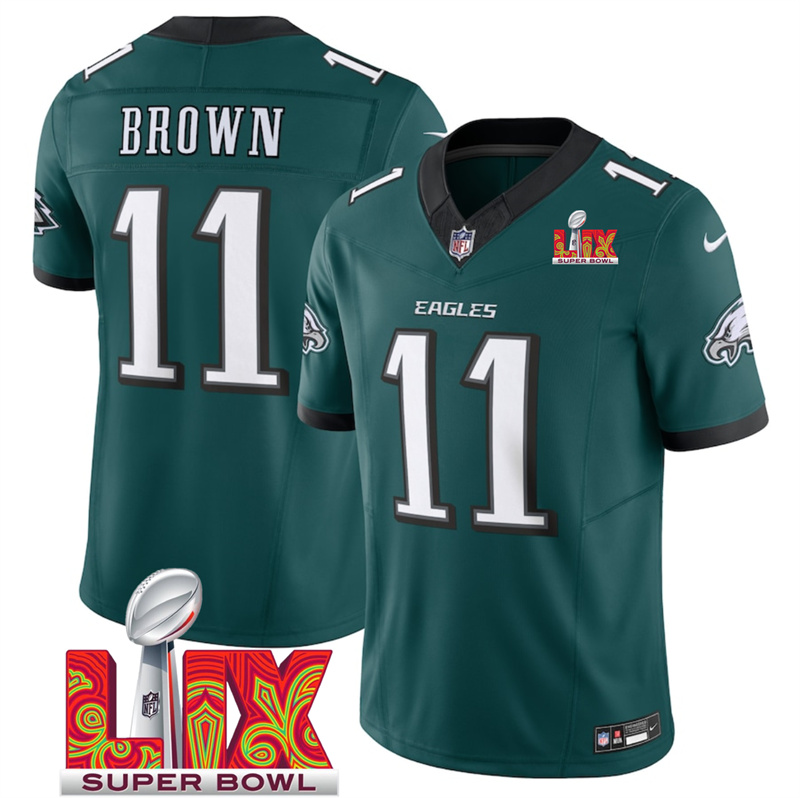 Men's Philadelphia Eagles #11 A.J. Brown Green F.U.S.E. 24/25 Super Bowl LIX Vapor Untouchable Limited Stitched Football Jersey