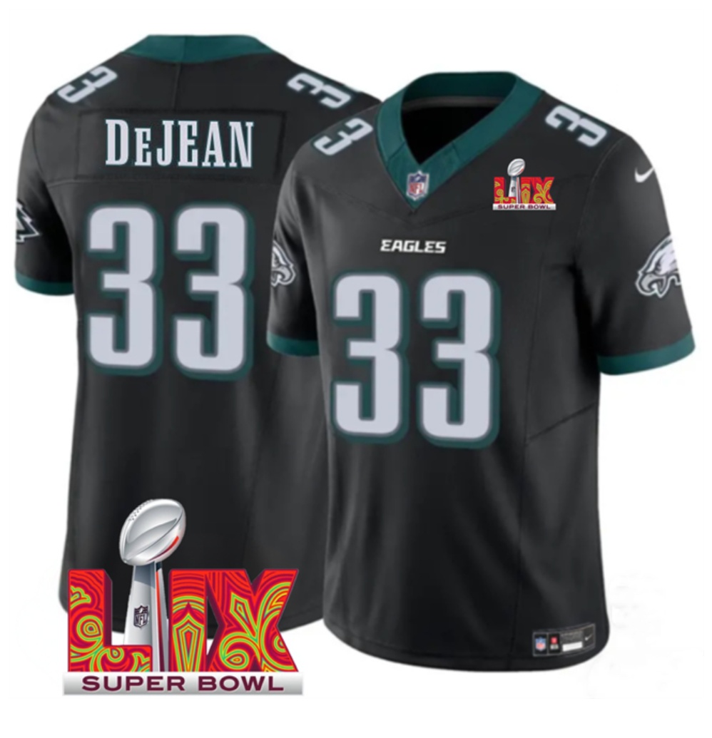 Men's Philadelphia Eagles #33 Cooper DeJean Black F.U.S.E. 24/25 Super Bowl LIX Vapor Untouchable Limited Stitched Football Jersey Men's Philadelphia Eagles #33 Cooper DeJean Black F.U.S.E. 24/25 Super Bowl LIX Vapor Untouchable Limited Stitched Football Jersey