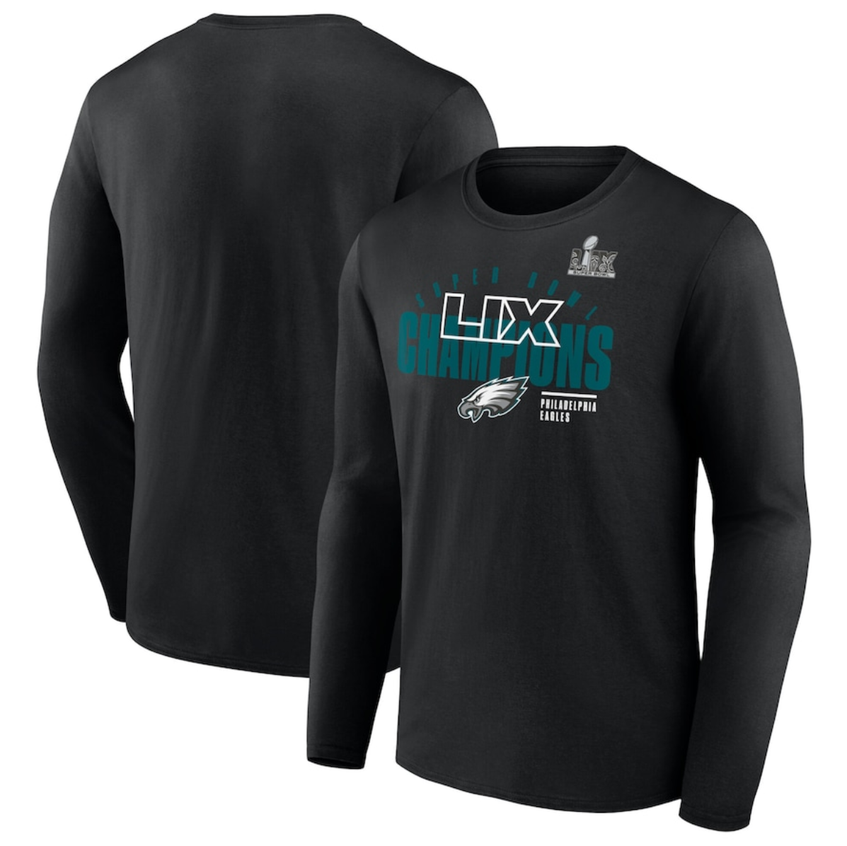 Men's Philadelphia Eagles Black Super Bowl LIX Champions Legacy Iconic Victory Long Sleeve T-Shirt Men's Philadelphia Eagles Black Super Bowl LIX Champions Legacy Iconic Victory Long Sleeve T-Shirt