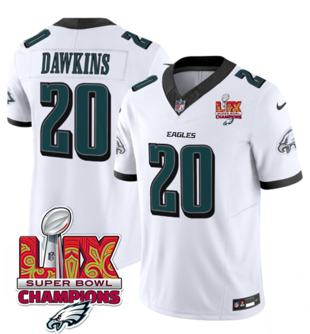 Men's Philadelphia Eagles #20 Brian Dawkins White 2025 Eagles Logo Super Bowl LIX Patch New F.U.S.E. Vapor Limited Stitched Football Jersey Men's Philadelphia Eagles #20 Brian Dawkins White 2025 Eagles Logo Super Bowl LIX Patch New F.U.S.E. Vapor Limited Stitched Football Jersey
