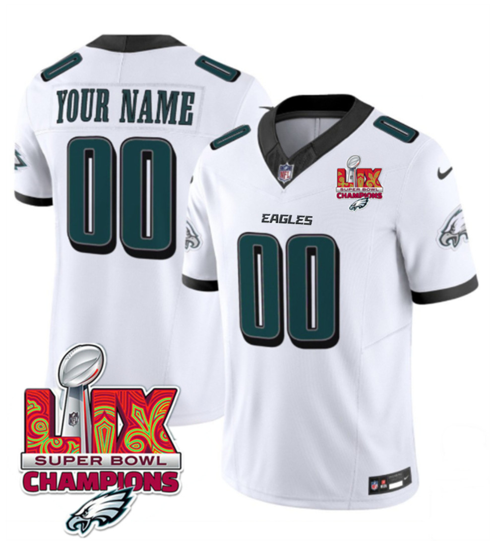 Men's Philadelphia Eagles Active Player Custom White 2025 Eagles Logo Super Bowl LIX Patch New F.U.S.E. Vapor Limited Stitched Football Jersey Men's Philadelphia Eagles Active Player Custom White 2025 Eagles Logo Super Bowl LIX Patch New F.U.S.E. Vapor Limited Stitched Football Jersey