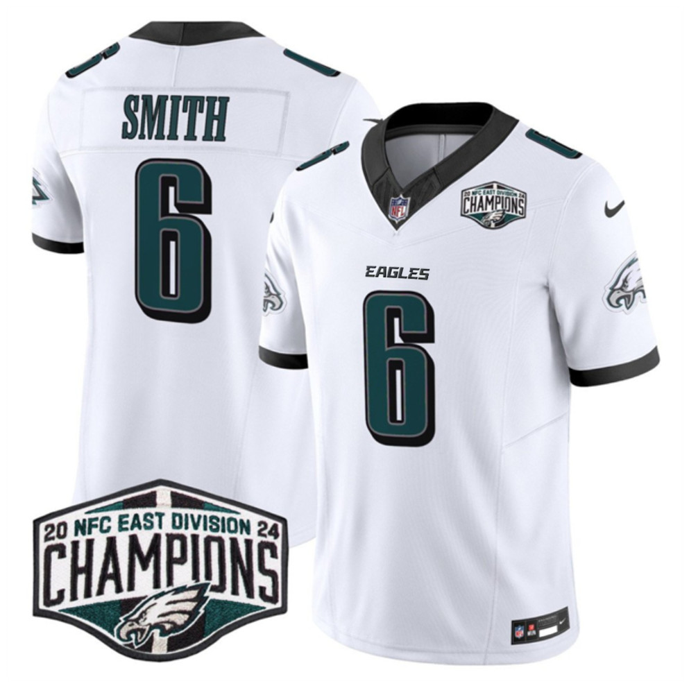 Men's Philadelphia Eagles #6 DeVonta Smith White 2024 New NFC East Champions F.U.S.E. Vapor Untouchable Limited Stitched Football Jersey