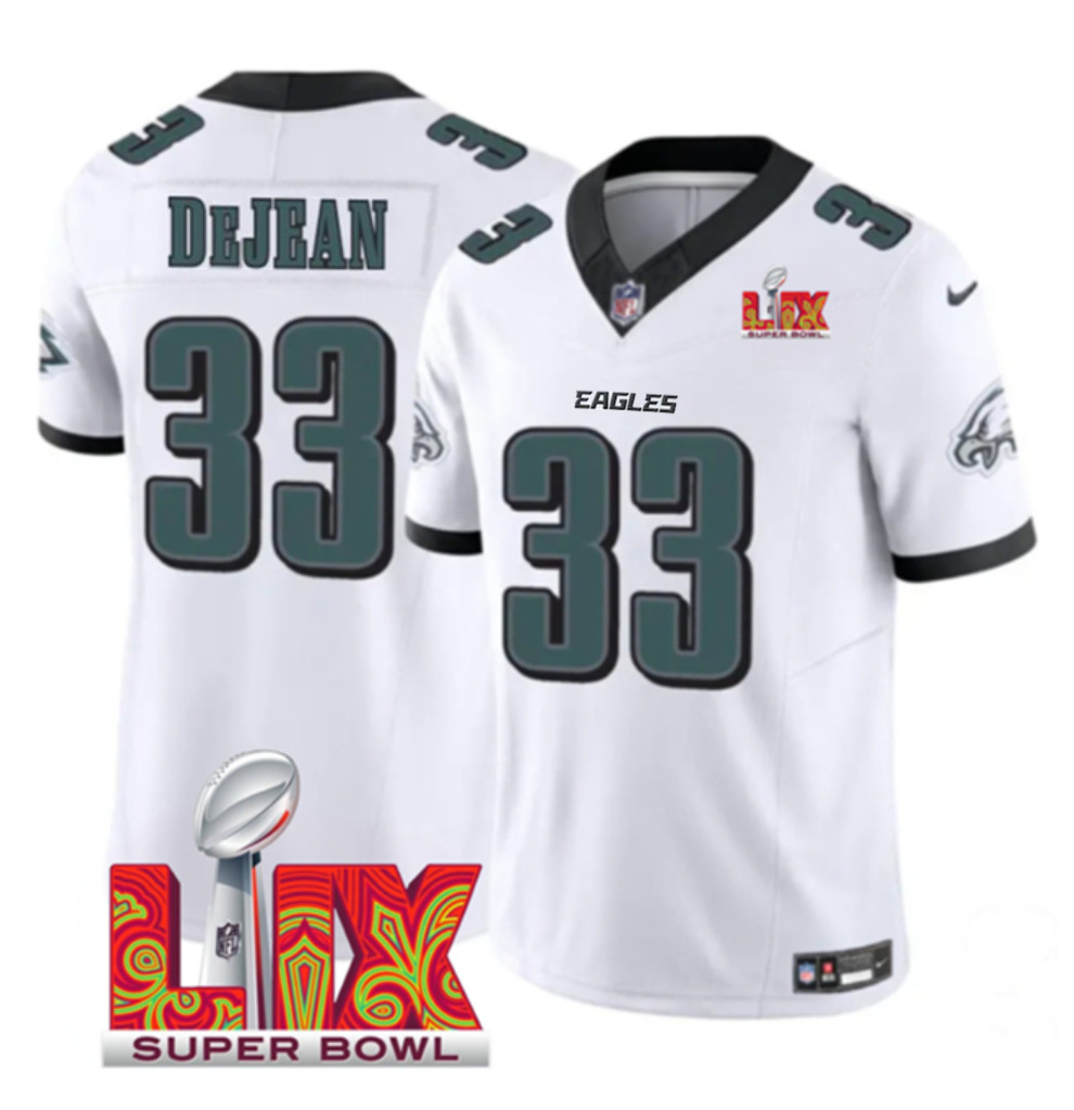 Men's Philadelphia Eagles #33 Cooper DeJean White F.U.S.E. 24/25 Super Bowl LIX Vapor Untouchable Limited Stitched Football Jersey Men's Philadelphia Eagles #33 Cooper DeJean White F.U.S.E. 24/25 Super Bowl LIX Vapor Untouchable Limited Stitched Football Jersey