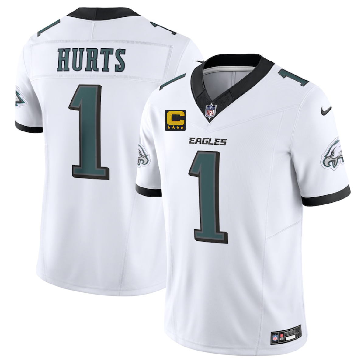 Men's Philadelphia Eagles #1 Jalen Jurts White 2025 F.U.S.E. With 4-Star C Patch Vapor Untouchable Limited Stitched Football Jersey Men's Philadelphia Eagles #1 Jalen Jurts White 2025 F.U.S.E. With 4-Star C Patch Vapor Untouchable Limited Stitched Football Jersey