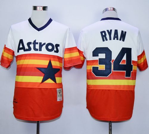 Mitchell and Ness Astros #34 Nolan Ryan White/Orange Stitched Throwback MLB Jersey Mitchell and Ness Astros #34 Nolan Ryan White/Orange Stitched Throwback MLB Jersey