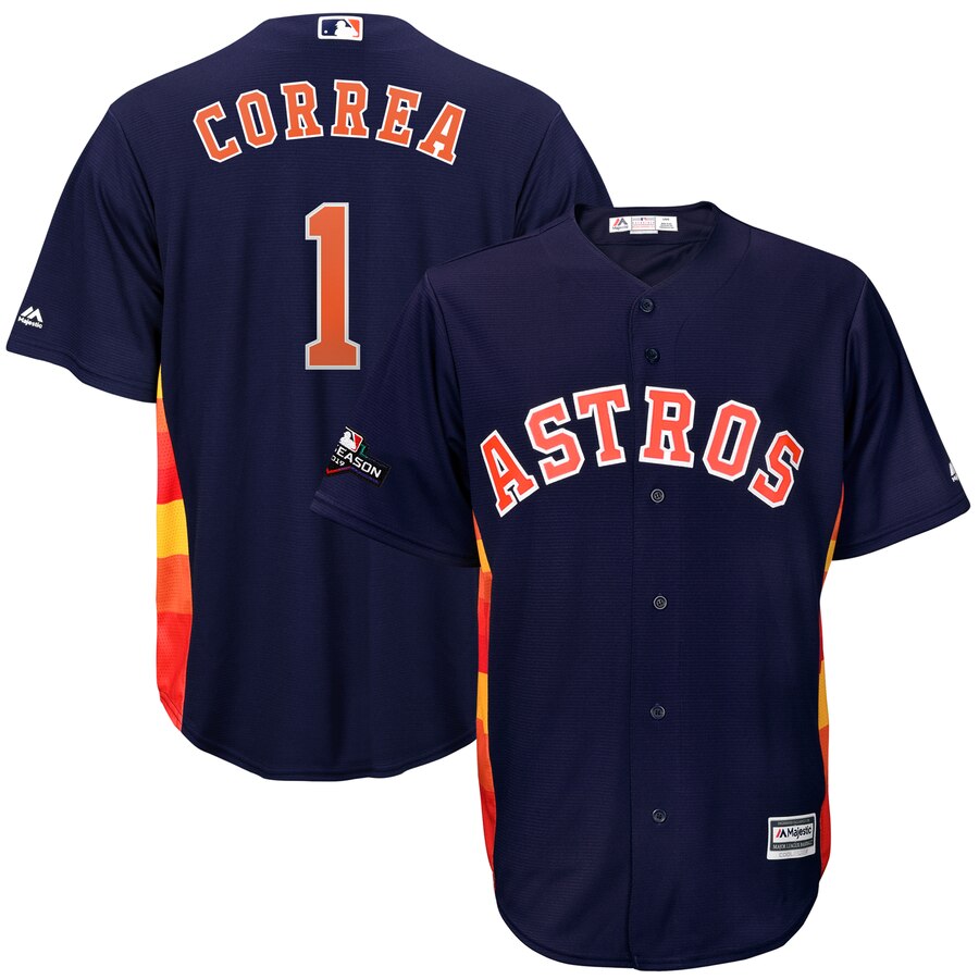 Houston Astros #1 Carlos Correa Majestic 2019 Postseason Official Cool Base Player Jersey Navy Houston Astros #1 Carlos Correa Majestic 2019 Postseason Official Cool Base Player Jersey Navy