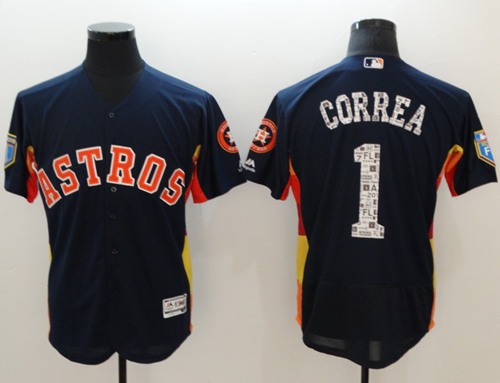 Astros #1 Carlos Correa Navy Blue 2018 Spring Training Authentic Flex Base Stitched MLB Jersey Astros #1 Carlos Correa Navy Blue 2018 Spring Training Authentic Flex Base Stitched MLB Jersey