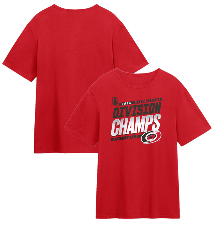 Men's Carolina Hurricanes Red 2026 Metropolitan Division Champions T-Shirt Men's Carolina Hurricanes Red 2026 Metropolitan Division Champions T-Shirt