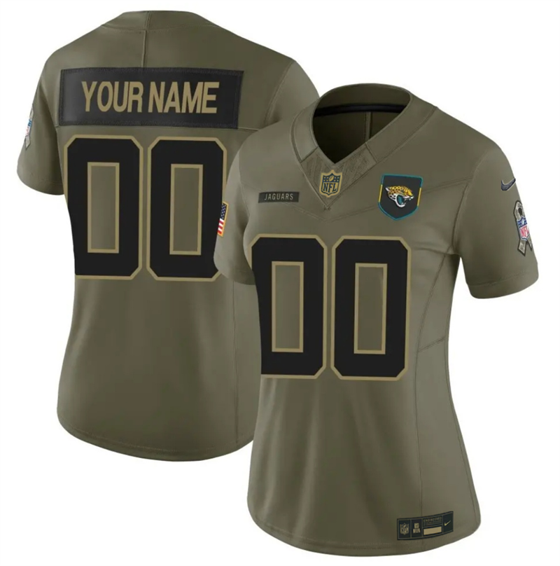 Women's Jacksonville Jaguars Active Player Custom Olive 2025 F.U.S.E. Salute to Service Limited Stitched Football Jersey(Run Small)