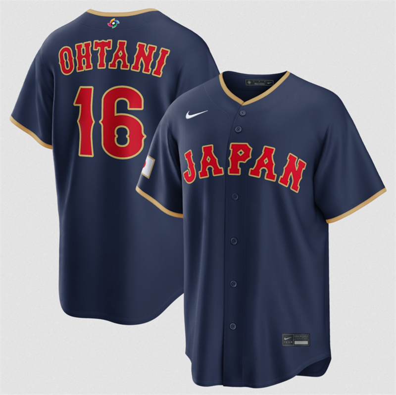 Men's Japan Baseball #16 Shohei Ohtani Navy 2026 World Baseball Classic Road Stadium Stitched Jersey Men's Japan Baseball #16 Shohei Ohtani Navy 2026 World Baseball Classic Road Stadium Stitched Jersey