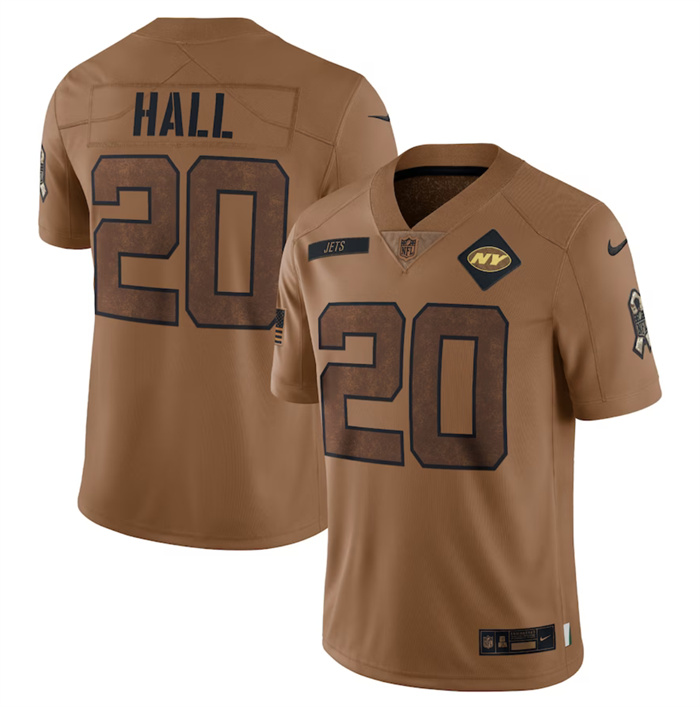 Men's New York Jets #20 Breece Hall 2023 Brown Salute To Service Limited Football Jersey Men's New York Jets #20 Breece Hall 2023 Brown Salute To Service Limited Football Jersey