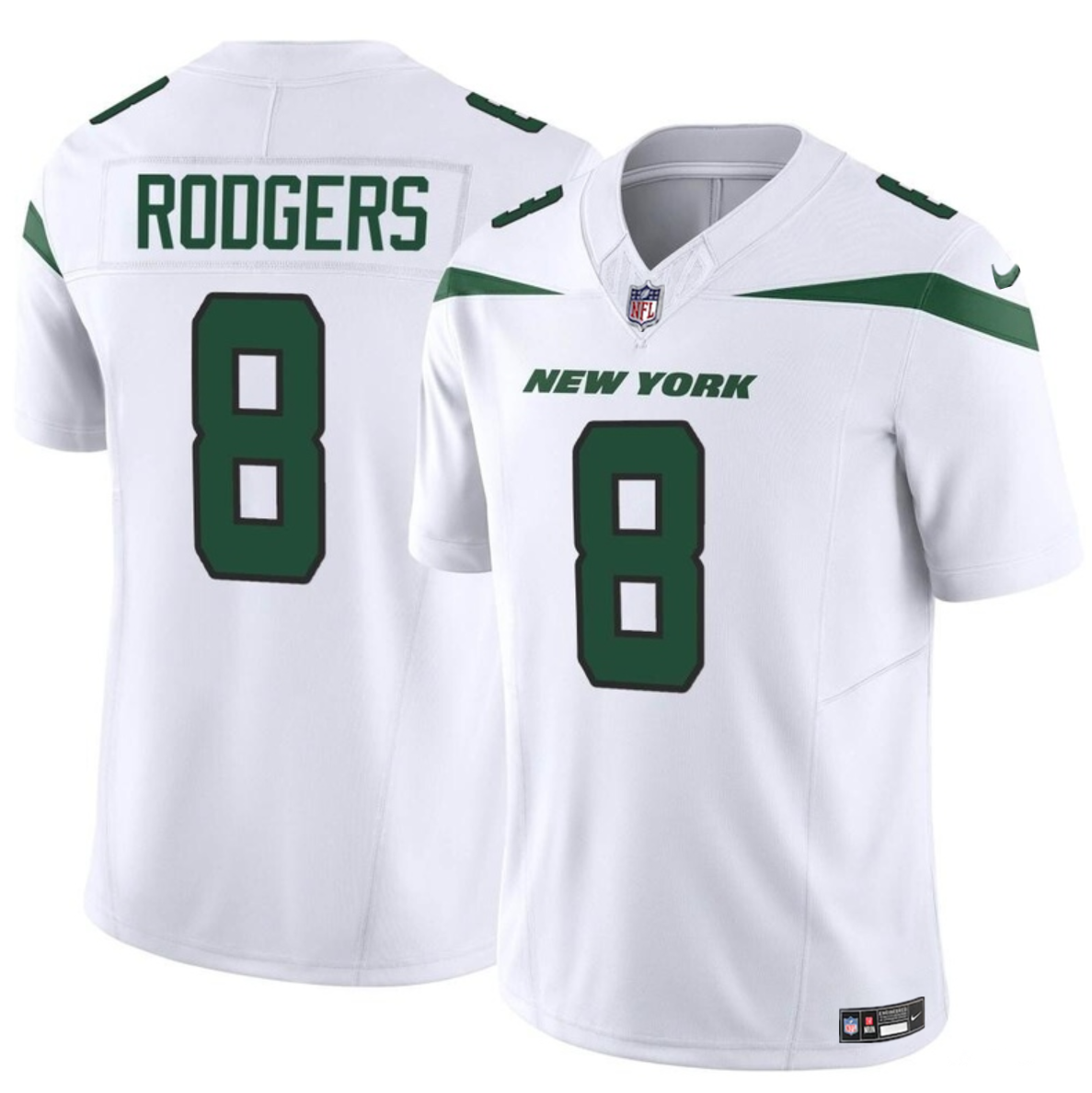 Men's New York Jets #8 Aaron Rodgers 2023 F.U.S.E. White Vapor Untouchable Limited Stitched Jersey Men's New York Jets #8 Aaron Rodgers 2023 F.U.S.E. White Vapor Untouchable Limited Stitched Jersey