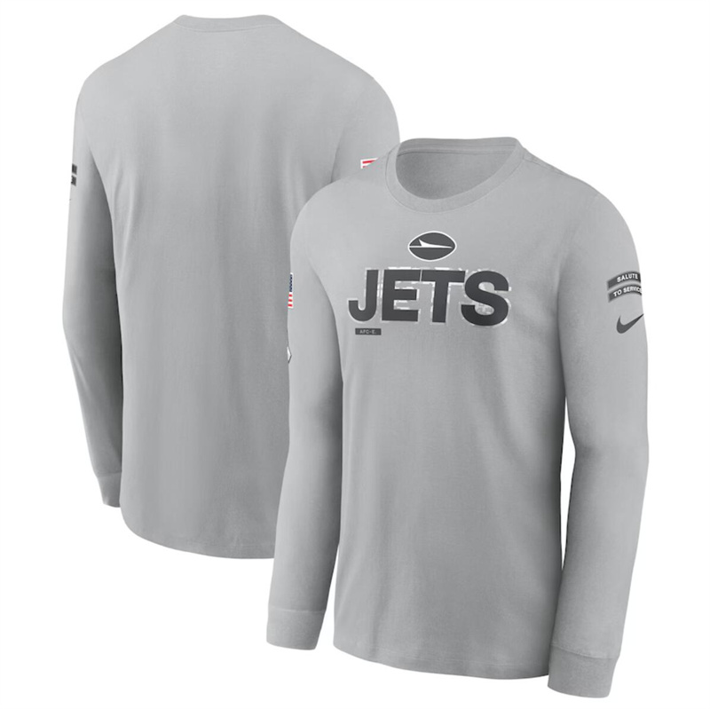 Men's New York Jets 2024 Gray Salute To Service Long Sleeve T-Shirt Men's New York Jets 2024 Gray Salute To Service Long Sleeve T-Shirt