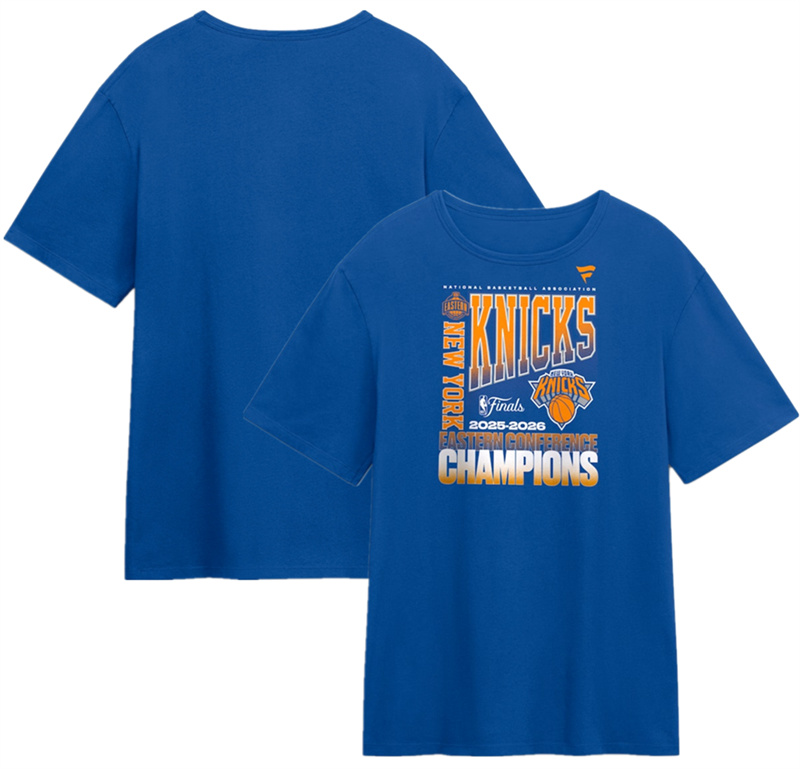 Men's New York Knicks Blue Stacked Block T-Shirt 2026 Eastern Conference Champions Men's New York Knicks Blue Stacked Block T-Shirt 2026 Eastern Conference Champions