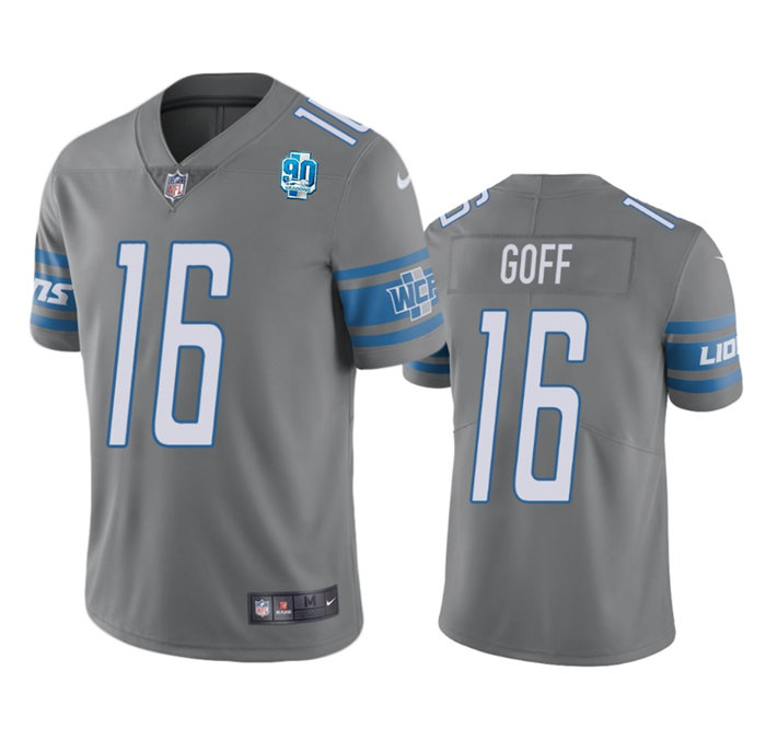 Men's Detroit Lions #16 Jared Goff Grey 2023 90th Anniversary Vapor Untouchable Limited Stitched Jersey Men's Detroit Lions #16 Jared Goff Grey 2023 90th Anniversary Vapor Untouchable Limited Stitched Jersey