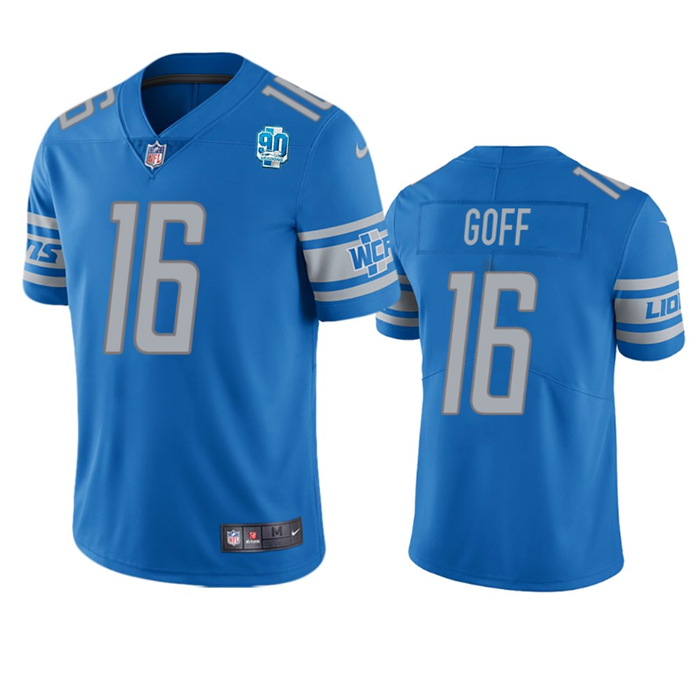 Men's Detroit Lions #16 Jared Goff Blue 2023 90th Anniversary Vapor Untouchable Limited Stitched Jersey Men's Detroit Lions #16 Jared Goff Blue 2023 90th Anniversary Vapor Untouchable Limited Stitched Jersey