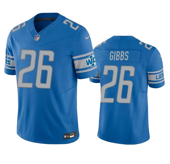 Men's Detroit Lions #26 Jahmyr Gibbs Blue 2023 F.U.S.E. Vapor Untouchable Limited Stitched Football Jersey Men's Detroit Lions #26 Jahmyr Gibbs Blue 2023 F.U.S.E. Vapor Untouchable Limited Stitched Football Jersey