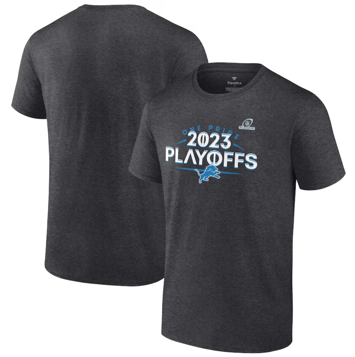 Men's Detroit Lions Heather Charcoal 2023 NFL Playoffs T-Shirt Men's Detroit Lions Heather Charcoal 2023 NFL Playoffs T-Shirt