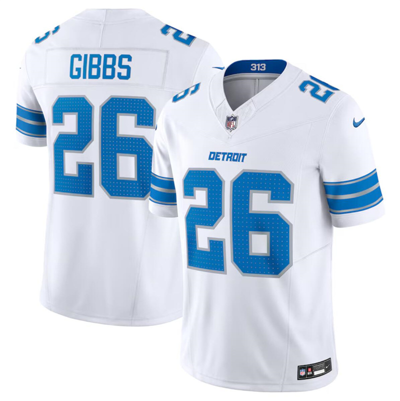 Men's Detroit Lions #26 Jahmyr Gibbs White 2024 F.U.S.E. Vapor Limited Stitched Jersey Men's Detroit Lions #26 Jahmyr Gibbs White 2024 F.U.S.E. Vapor Limited Stitched Jersey