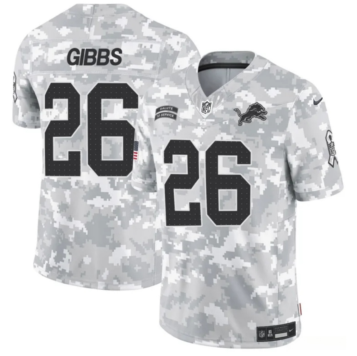 Men's Detroit Lions #26 Jahmyr Gibbs 2024 F.U.S.E Arctic Camo Salute to Service Limited Stitched Football Jersey Men's Detroit Lions #26 Jahmyr Gibbs 2024 F.U.S.E Arctic Camo Salute to Service Limited Stitched Football Jersey
