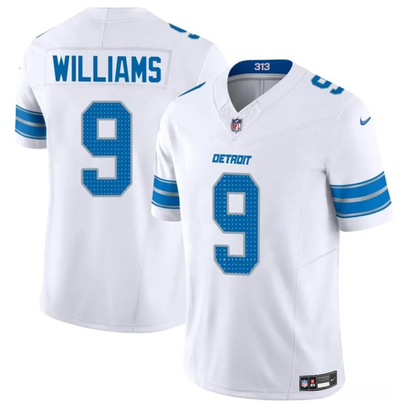 Men's Detroit Lions #9 Jameson Williams White 2024 F.U.S.E. Vapor Limited Stitched Jersey Men's Detroit Lions #9 Jameson Williams White 2024 F.U.S.E. Vapor Limited Stitched Jersey