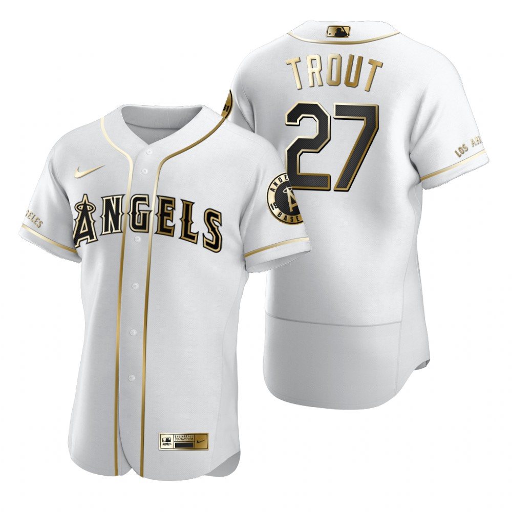 Los Angeles Angels #27 Mike Trout White Nike Men's Authentic Golden Edition MLB Jersey Los Angeles Angels #27 Mike Trout White Nike Men's Authentic Golden Edition MLB Jersey