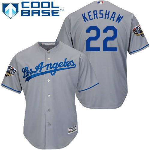 Dodgers #22 Clayton Kershaw Grey New Cool Base 2018 World Series Stitched MLB Jersey Dodgers #22 Clayton Kershaw Grey New Cool Base 2018 World Series Stitched MLB Jersey