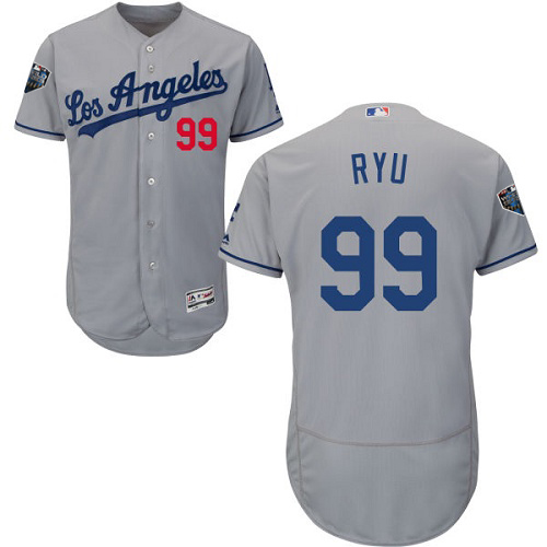 Dodgers #99 Hyun-Jin Ryu Grey Flexbase Authentic Collection 2018 World Series Stitched MLB Jersey Dodgers #99 Hyun-Jin Ryu Grey Flexbase Authentic Collection 2018 World Series Stitched MLB Jersey