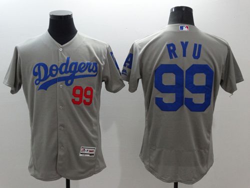 Dodgers #99 Hyun-Jin Ryu Grey Flexbase Authentic Collection Stitched MLB Jersey Dodgers #99 Hyun-Jin Ryu Grey Flexbase Authentic Collection Stitched MLB Jersey