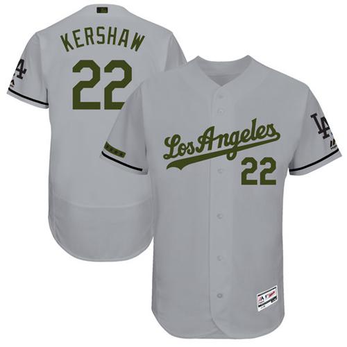 Dodgers #22 Clayton Kershaw Grey Flexbase Authentic Collection Memorial Day Stitched MLB Jersey Dodgers #22 Clayton Kershaw Grey Flexbase Authentic Collection Memorial Day Stitched MLB Jersey
