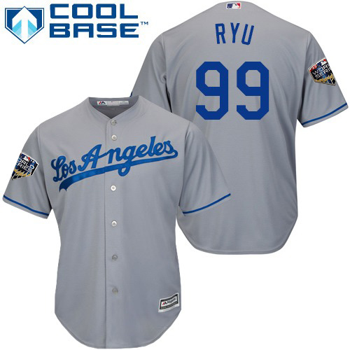 Dodgers #99 Hyun-Jin Ryu Grey New Cool Base 2018 World Series Stitched MLB Jersey Dodgers #99 Hyun-Jin Ryu Grey New Cool Base 2018 World Series Stitched MLB Jersey
