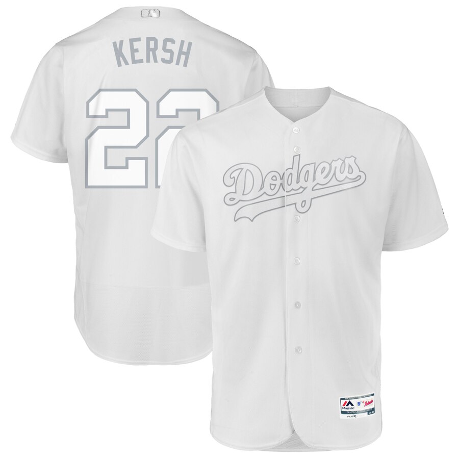 Los Angeles Dodgers #22 Clayton Kershaw Kersh Majestic 2019 Players' Weekend Flex Base Authentic Player Jersey White Los Angeles Dodgers #22 Clayton Kershaw Kersh Majestic 2019 Players' Weekend Flex Base Authentic Player Jersey White