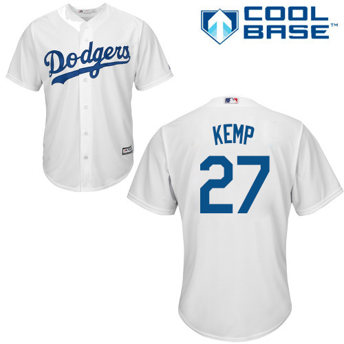 Dodgers #27 Matt Kemp White New Cool Base Stitched MLB Jersey Dodgers #27 Matt Kemp White New Cool Base Stitched MLB Jersey