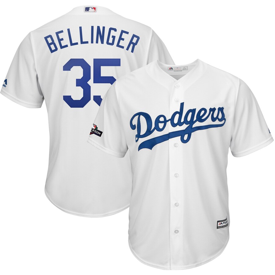 Los Angeles Dodgers #35 Cody Bellinger Majestic 2019 Postseason Home Official Cool Base Player Jersey White Los Angeles Dodgers #35 Cody Bellinger Majestic 2019 Postseason Home Official Cool Base Player Jersey White