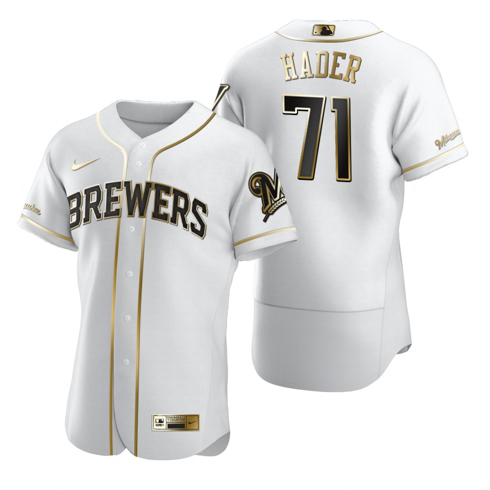 Milwaukee Brewers #71 Josh Hader White Nike Men's Authentic Golden Edition MLB Jersey Milwaukee Brewers #71 Josh Hader White Nike Men's Authentic Golden Edition MLB Jersey