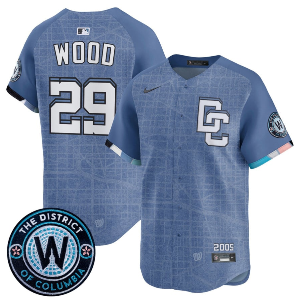 Men's Washington Nationals #29 James Wood Blue 2025 City Connect Limited Stitched Baseball Jersey Men's Washington Nationals #29 James Wood Blue 2025 City Connect Limited Stitched Baseball Jersey
