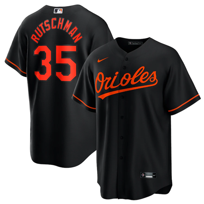 Men's Baltimore Orioles #35 Adley Rutschman Black Cool Base Stitched Jersey Men's Baltimore Orioles #35 Adley Rutschman Black Cool Base Stitched Jersey