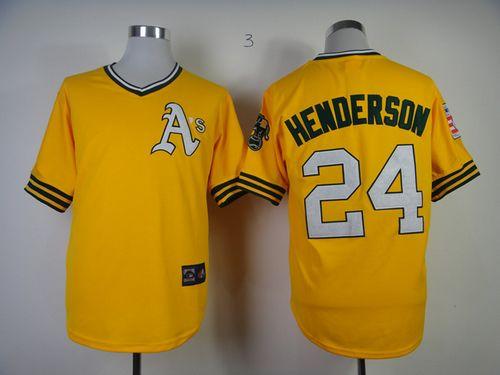 Mitchell And Ness Athletics #24 Rickey Henderson Yellow Throwback Stitched MLB Jersey Mitchell And Ness Athletics #24 Rickey Henderson Yellow Throwback Stitched MLB Jersey
