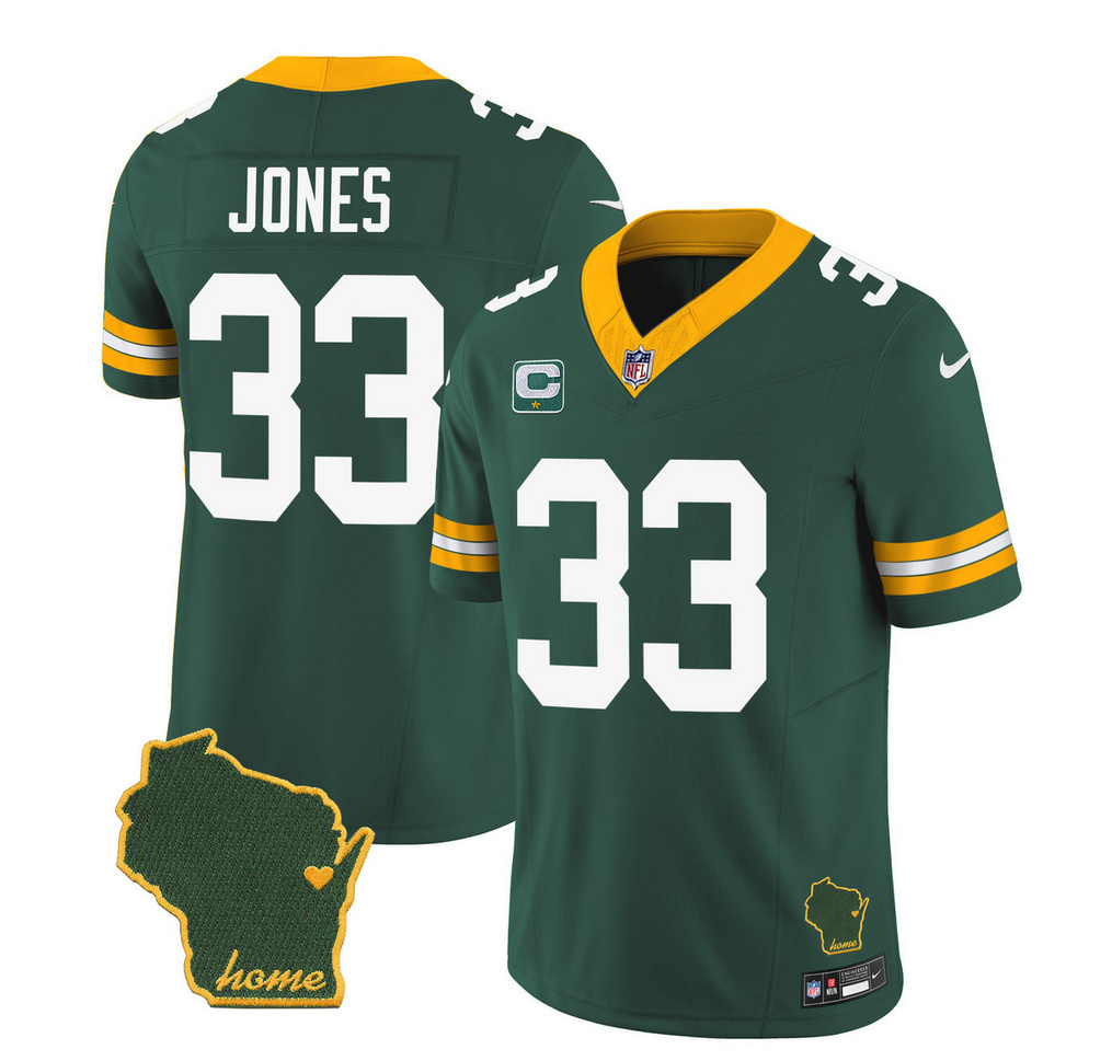 Men's Green Bay Packers #33 Aaron Jones Green 2023 F.U.S.E. Home Patch And 1-Star C Patch Vapor Untouchable Limited Stitched Jersey Men's Green Bay Packers #33 Aaron Jones Green 2023 F.U.S.E. Home Patch And 1-Star C Patch Vapor Untouchable Limited Stitched Jersey