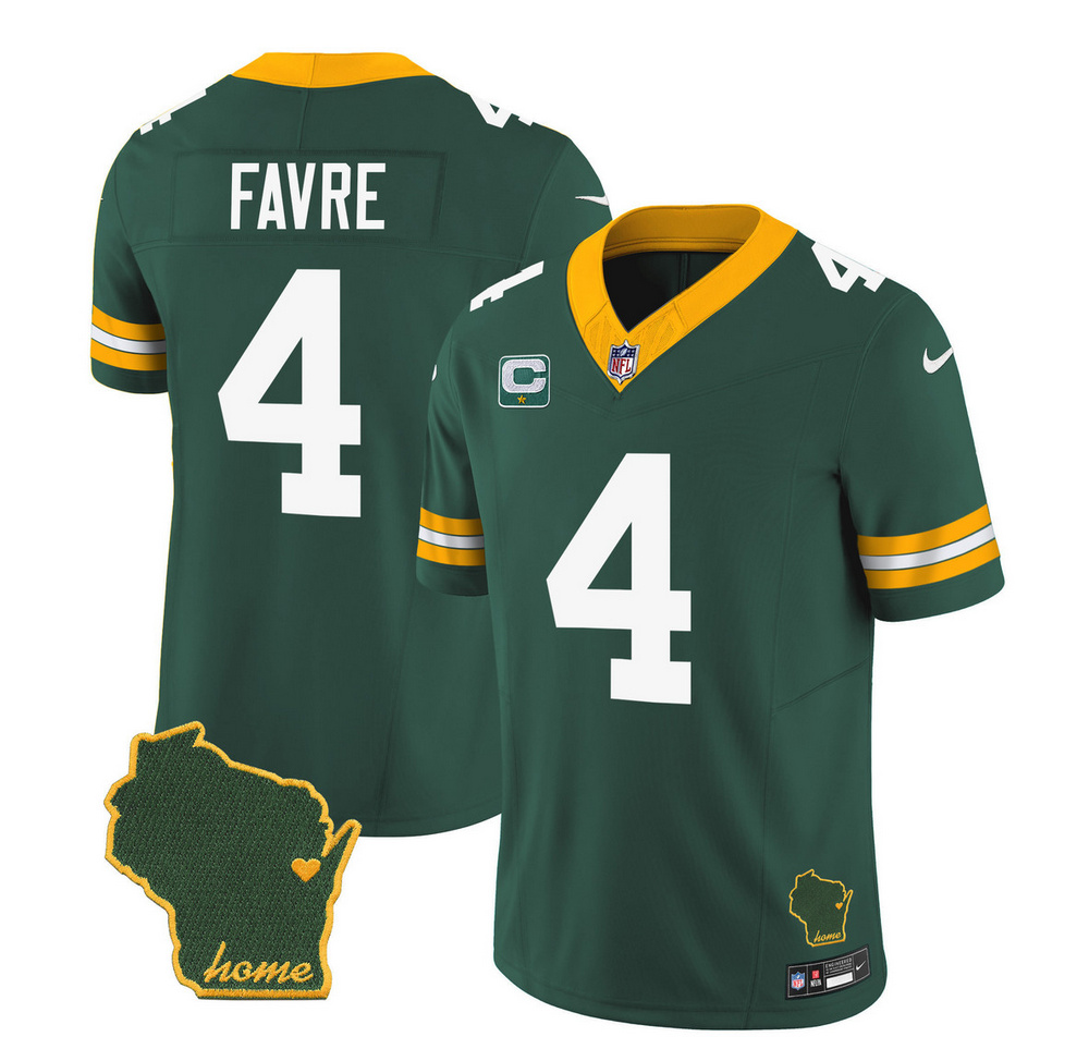 Men's Green Bay Packers #4 Brett Favre Green 2023 F.U.S.E. Home Patch And 1-Star C Patch Vapor Untouchable Limited Stitched Jersey Men's Green Bay Packers #4 Brett Favre Green 2023 F.U.S.E. Home Patch And 1-Star C Patch Vapor Untouchable Limited Stitched Jersey