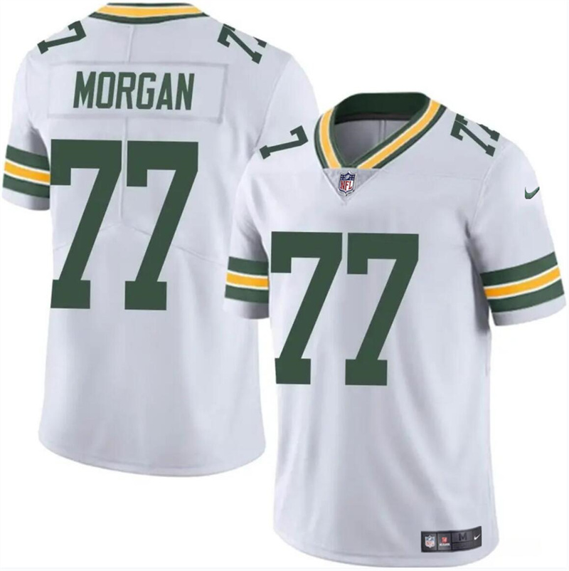 Men's Green Bay Packers #77 Jordan Morgan White 2024 Draft Vapor Limited Stitched Football Jersey Men's Green Bay Packers #77 Jordan Morgan White 2024 Draft Vapor Limited Stitched Football Jersey