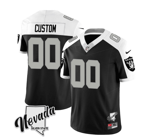 Men's Las Vegas Raiders Active Player Custom Black/White 2023 F.U.S.E Nevada Silver Stat Stitched Football Jersey Men's Las Vegas Raiders Active Player Custom Black/White 2023 F.U.S.E Nevada Silver Stat Stitched Football Jersey