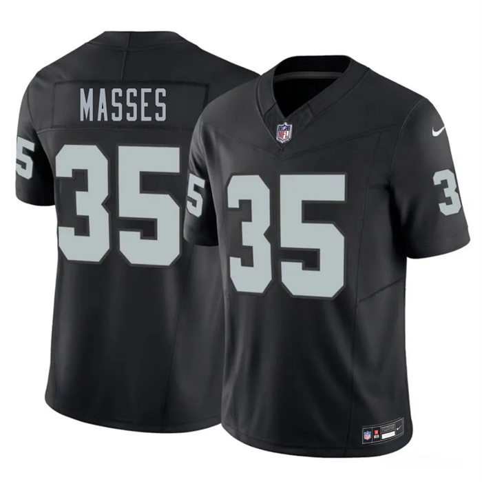 Men's Las Vegas Raiders #35 Hezekiah Masses Black 2026 Draft F.U.S.E. Vapor Untouchable Limited Stitched Football Jersey Men's Las Vegas Raiders #35 Hezekiah Masses Black 2026 Draft F.U.S.E. Vapor Untouchable Limited Stitched Football Jersey
